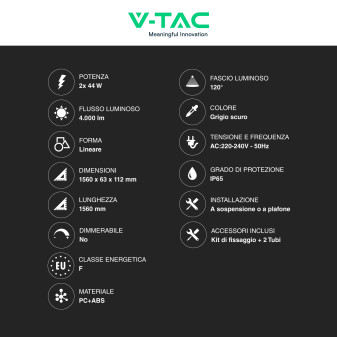 V-Tac VT-15022 Porta Tubi LED IP65 per 2 Tubi T8 G13 da 120cm