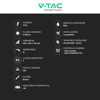V-TAC VT-7718 Plafoniera LED a Superficie 70W SMD CCT