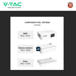 V-Tac Kit 5 Batterie BMS Stack LiFePO4 Fotovoltaico CEI 0-21 0-16