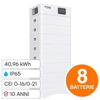 V-Tac Kit 8 Batterie BMS Stack LiFePO4 Fotovoltaico CEI 0-21 0-16