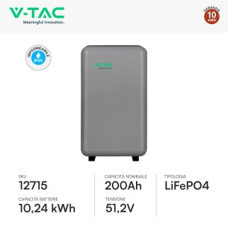 V-Tac VT-12040-1 Batteria BMS LiFePO4 51,2V 200Ah 10,24 kWh IP65