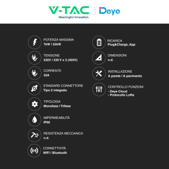 V-Tac Deye Wallbox Intelligente 7kW / 22kW Monofase / Trifase IP66