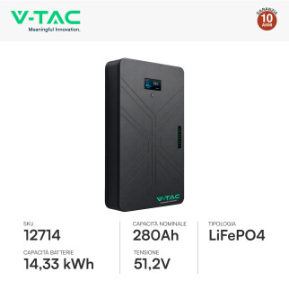 V-Tac VT-14033 Batteria Ultra Slim BMS LiFePO4 51,2V 280Ah 14,33kWh