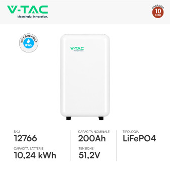 V-Tac VT-12040-1 Batteria BMS LiFePO4 51,2V 200Ah 10,24 kWh IP65