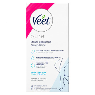 Veet Pure Strisce Depilatorie Gambe e Corpo con Formula Ipoallergenica