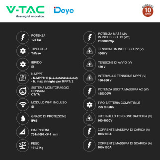 V-Tac Deye Inverter Trifase Ibrido 125kW IP65