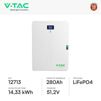 V-Tac VT-14033 Batteria Ultra Slim BMS LiFePO4 51,2V 280Ah 14,33kWh