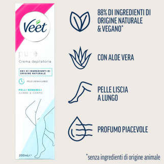 Veet Pure Crema Depilatoria Idratante Pelli Sensibili Flacone da 200ml