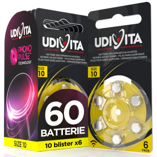 Udivita Misura 10 60 Batterie per Apparecchi Acustici Blister 6 pile
