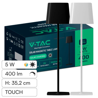 V-Tac VT-10116-W Lampada LED da Tavolo 5W 3in1 Ricaricabile
