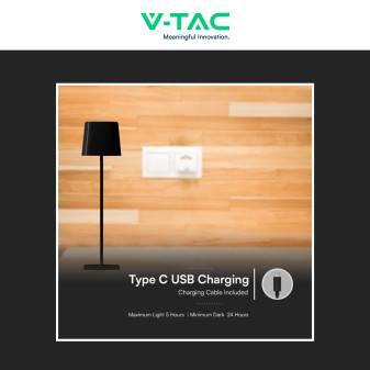 V-Tac VT-10116-W Lampada LED da Tavolo 5W 3in1 Ricaricabile