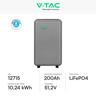 V-Tac VT-12040-1 Batteria BMS LiFePO4 51,2V 200Ah 10,24 kWh IP65