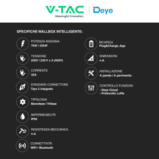 V-Tac Deye Wallbox Intelligente 7kW / 22kW + Misuratore + Antenna LoRa