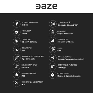 Wall Box Daze 22,2kW Trifase Dazebox One con Cavo Tipo 2