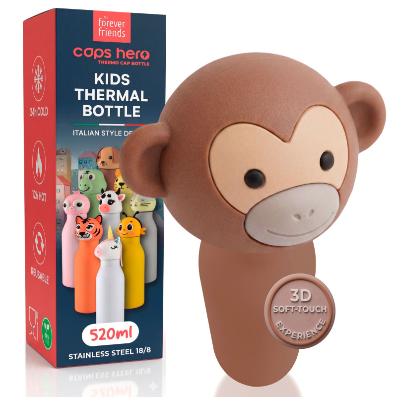 CapsHero Borraccia Termica Bambini 520ml Scimmia Monkey Milo