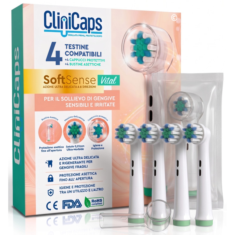 CliniCaps SoftSense Vital Testine Spazzolino Elettrico Delicate