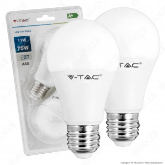 V-Tac VT-2111 Duo Pack Confezione 2 Lampadine LED E27 11W Bulb A60 -
