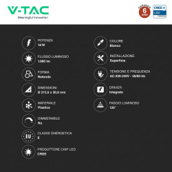 V-Tac VT-61018CCT Mini Pannello LED SMD Rotondo 18W Chip CREE CCT