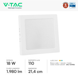 V-Tac VT-61018CCT Mini Pannello LED SMD Quadrato 18W Chip CREE CCT