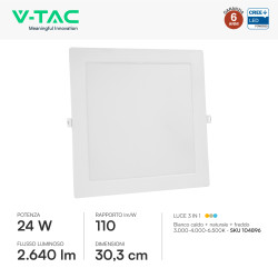 V-Tac VT-61024CCT Mini Pannello LED SMD Quadrato 24W Chip CREE CCT