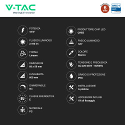 V-Tac VT-12017 Tubo LED Lineare 18W SMD Chip CREE Linkabile IP65