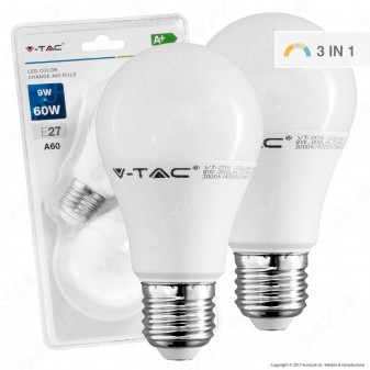 V-Tac VT-2149 Duo Pack Confezione 2 Lampadine LED E27 9W Bulb A60
