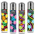 Clipper Large Accendino a Pietrina Grande Ricaricabile con Fantasia Flow Grass - Serie da 4 Accendini