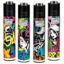 Clipper Large Accendino a Pietrina Grande Ricaricabile con Fantasia Graffiti Glow - Serie da 4 Accendini