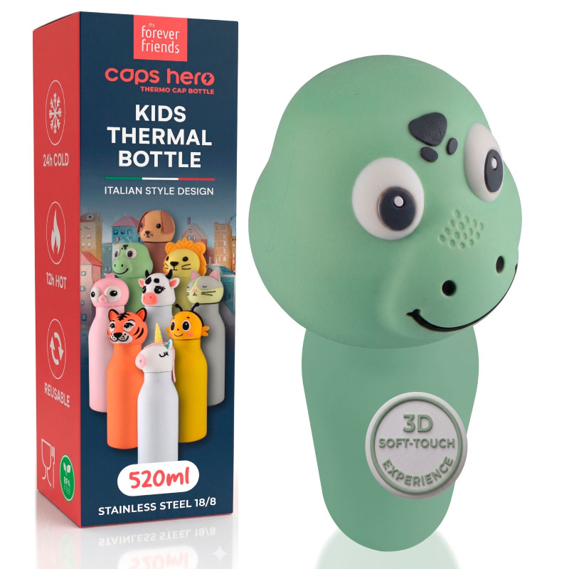CapsHero Borraccia Termica Bambini 520ml Coccodrillo Dino Dex