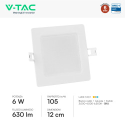 V-Tac VT-61006CCT Mini Pannello LED SMD Quadrato 6W CREE CCT