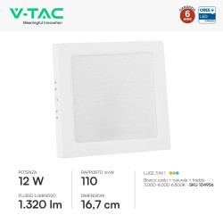 V-Tac VT-61012CCT Mini Pannello LED SMD Quadrato 12W Chip CREE CCT