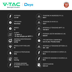 V-Tac Inverter Monofase Ibrido On-Grid / Off-Grid 3,6kW IP65