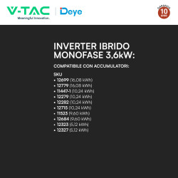 V-Tac Inverter Monofase Ibrido On-Grid / Off-Grid 3,6kW IP65