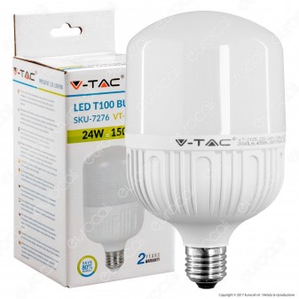 V-Tac VT-2125 Lampadina LED E27 24W Bulb T100 - SKU 7275 / 7276 /