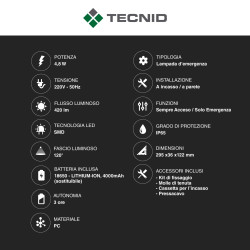 Tecnid Lampada LED Uscita di Emergenza 4,8W SMD IP65 SE+SA