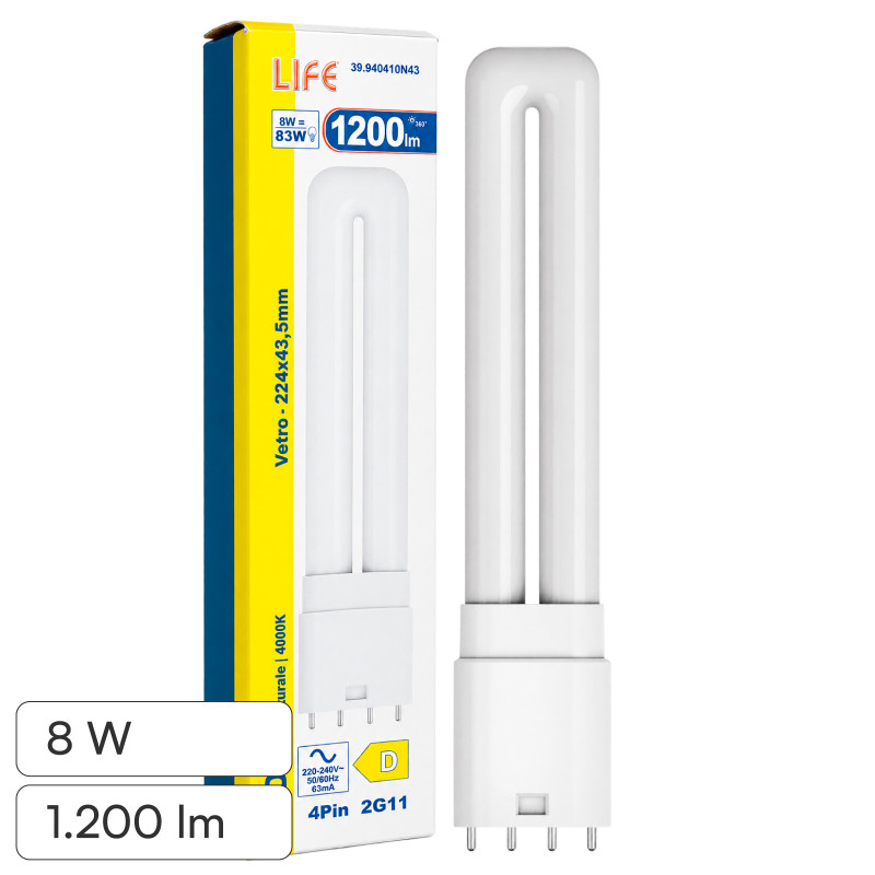 Life Lampadina LED 2G11 4 Pin 24W Tubolare PL-L SMD in Vetro