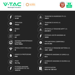 V-Tac Inverter Trifase Ibrido 10kW CEI 0-21 e 0-16