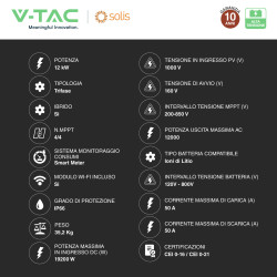 V-Tac Inverter Trifase Ibrido On-Grid/Off-Grid 12kW CEI 0-21 0-16