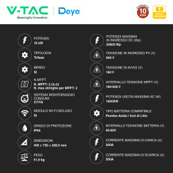 V-Tac Deye Inverter Trifase On-Grid / Off-Grid 16kW IP65