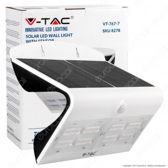 V-Tac VT-767-7 Lampada da Muro LED 7W con Pannello Solare e Sensore