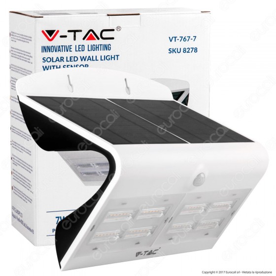 V-Tac VT-767-7 Lampada da Muro LED 7W con Pannello Solare e Sensore V-Tac VT-767-7 Lampada da Muro LED 7W con Pannello Solare e Sensore
