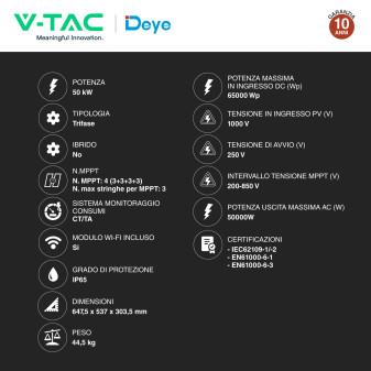 V-Tac Deye Inverter Trifase On-Grid 50kW IP65