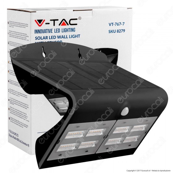 V-Tac VT-767-7 Lampada da Muro LED 7W con Pannello Solare e Sensore V-Tac VT-767-7 Lampada da Muro LED 7W con Pannello Solare e Sensore