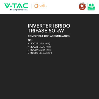 V-Tac Solis Inverter Trifase On-Grid / Off-Grid 50kW IP66