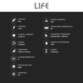 Life Lampadina LED R7s 18W Tubolare L118 SMD