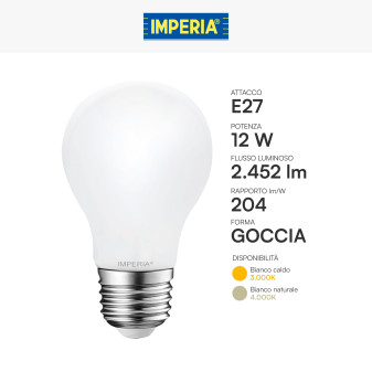 Imperia Lampadina LED E27 12W Goccia A60 Filament