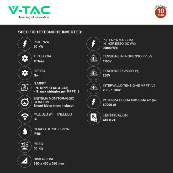 VT-61060 Inverter 60kW Trifase Pannelli Fotovoltaici V-Tac