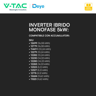 V-Tac Deye Inverter Monofase Ibrido On-Grid / Off-Grid 5kW IP65