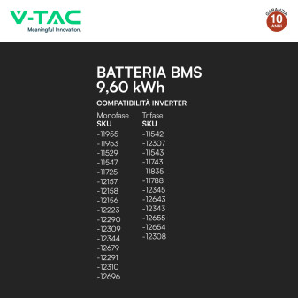 VT-48200B Accumulatore 9.60kWh Impianti Fotovoltaici V-Tac cei 0-21