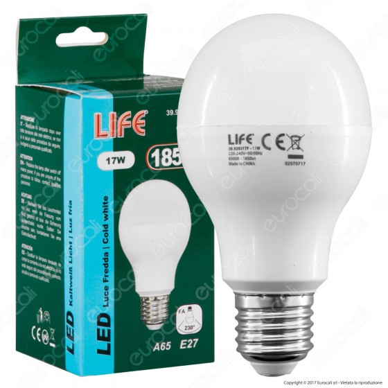 Life Lampadina LED E27 17W Bulb A65 - mod. 39.920317C / 39.920317N / Life Lampadina LED E27 17W Bulb A65 - mod. 39.920317C / 39.920317N /